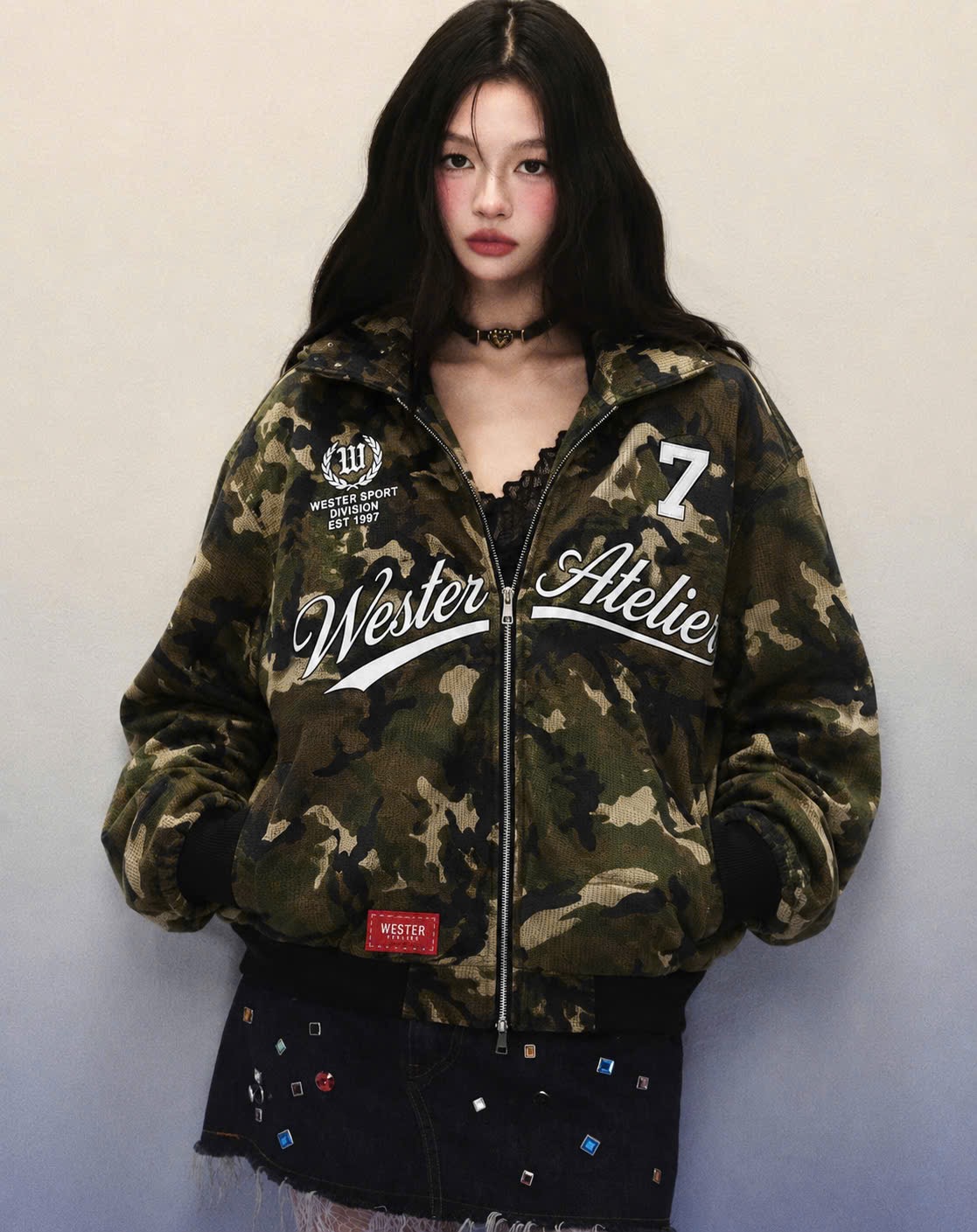WESTER.ATELIER - Áo Khoác Hoodie Zip Unisex Camo Dày Đính Nút Nón Vintage Streetwear - JK04