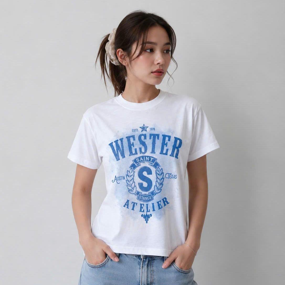 WESTER.ATELIER - Áo Baby Tee Nữ Form Suông Nhẹ Vải 200gsm In Huy Hiệu Vintage Phong Cách Học Đường - BBBX1