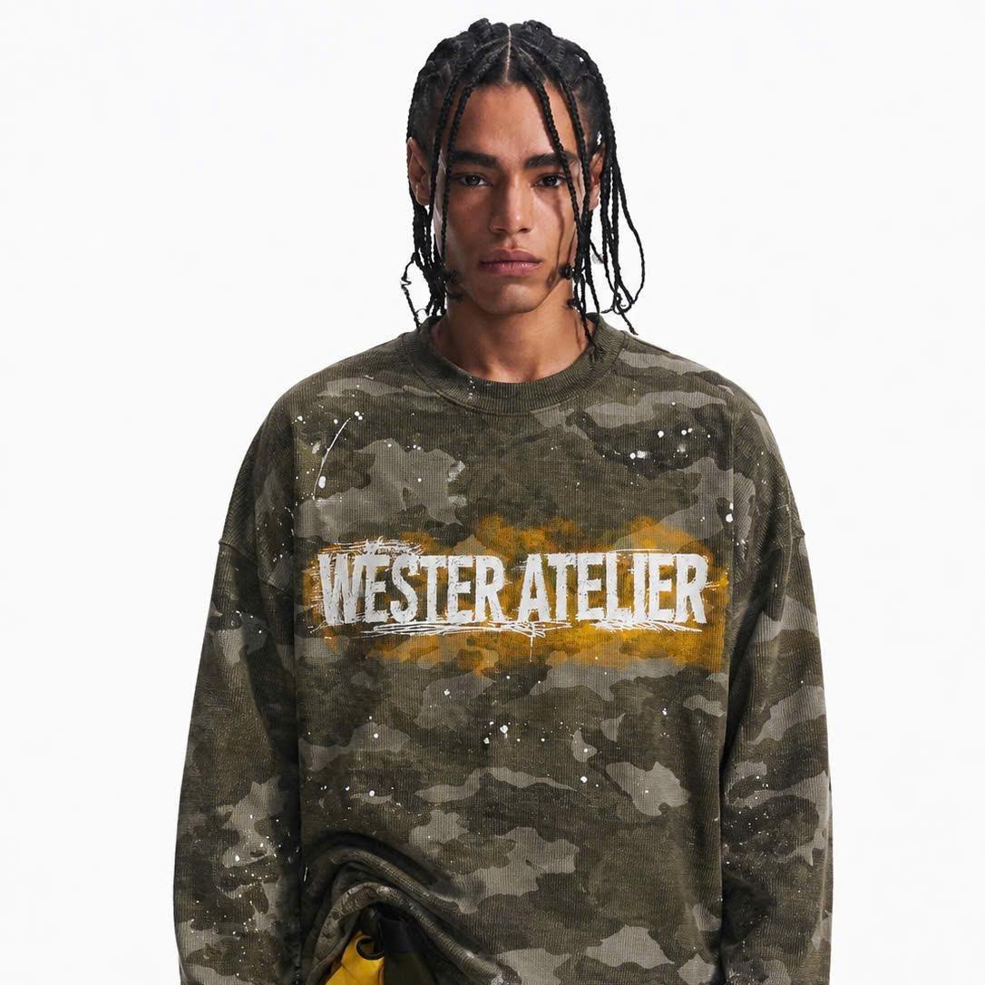 WESTER.ATELIER - Áo Thun Tay Dài Oversize Unisex Camo Wash Sơn Tự Nhiên Vintage Streetwear - BX12