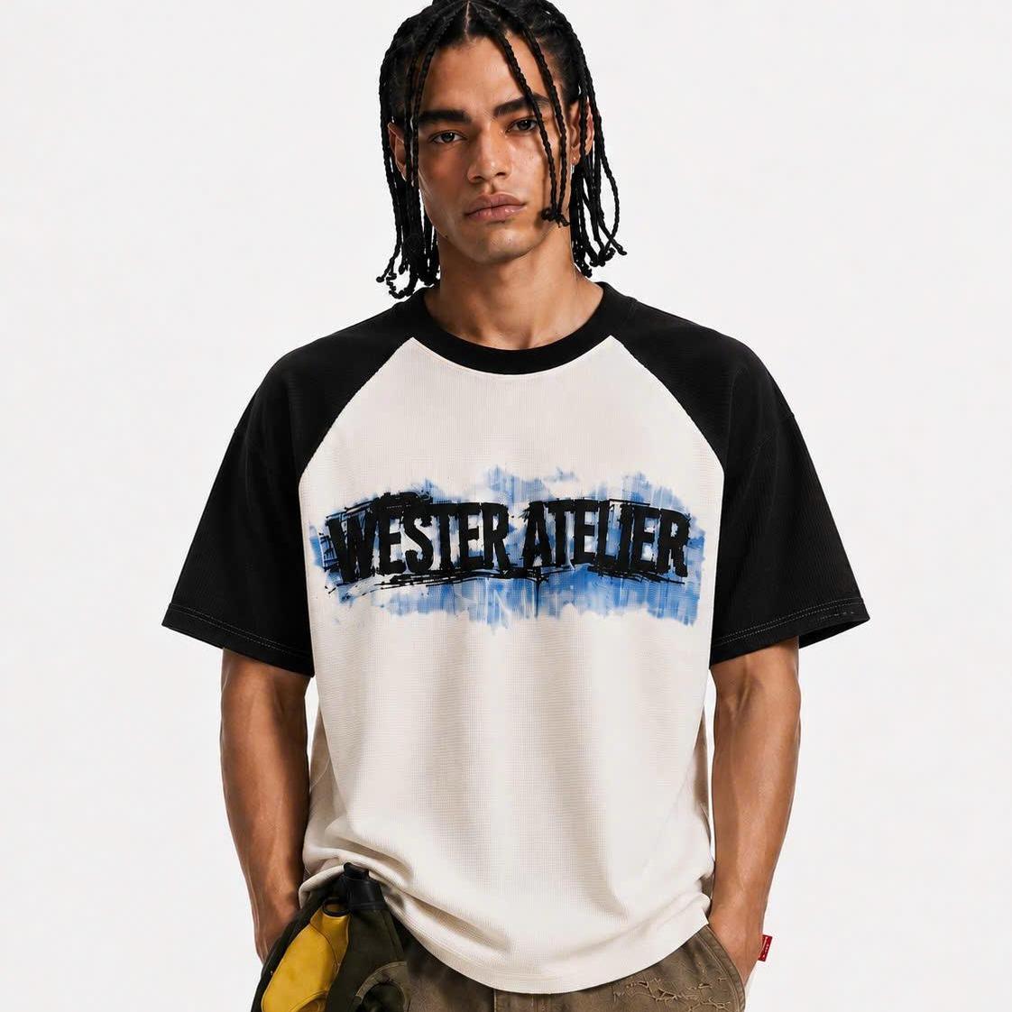 WESTER.ATELIER - Áo Thun Raglan Boxy Unisex Waffle Phối Màu Vintage Streetwear - BX17