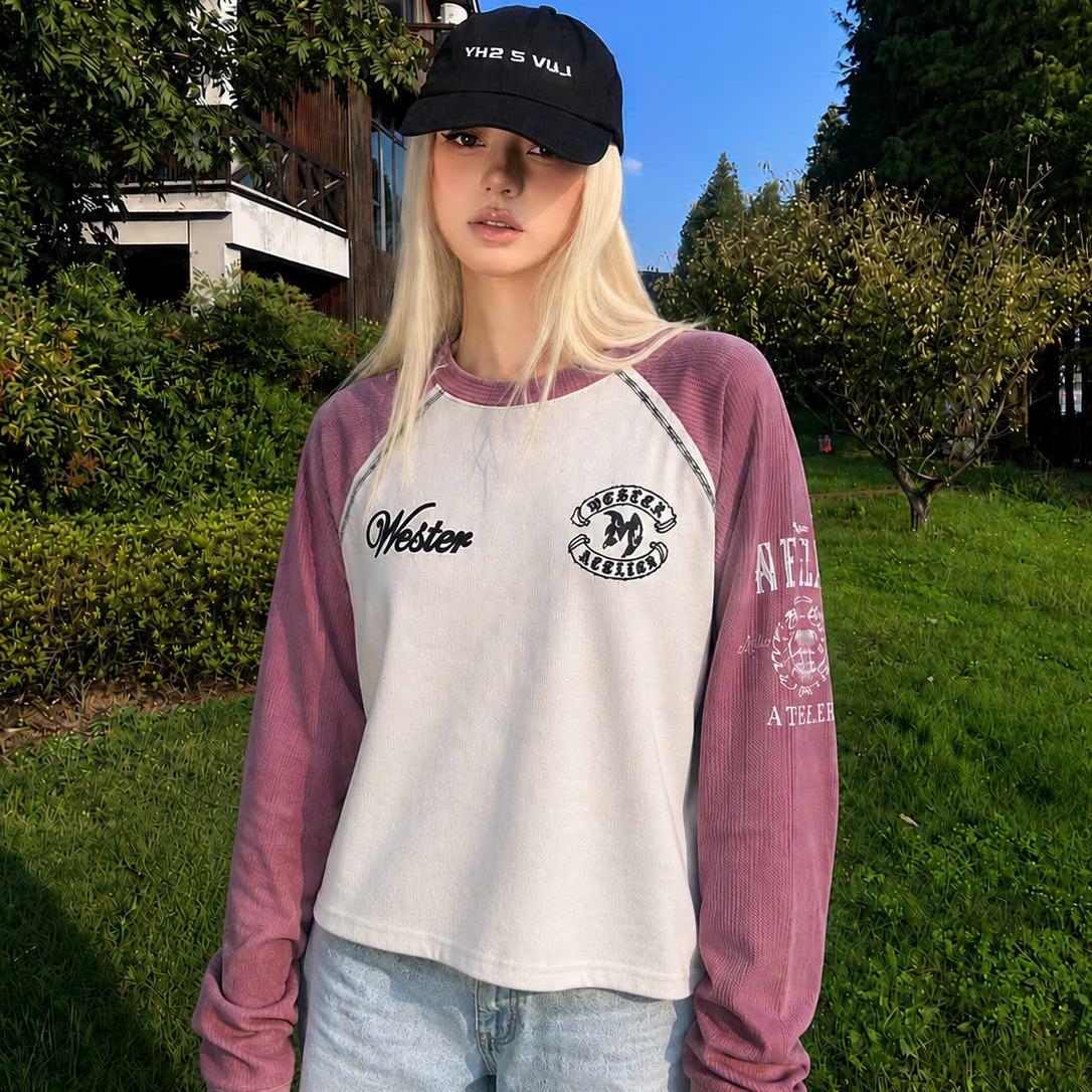 WESTER.ATELIER - Áo Thun Tay Dài Raglan Boxy Nam Nữ Vải Waffle Phối Kem Xanh Navy Phong Cách Vintage - BX21