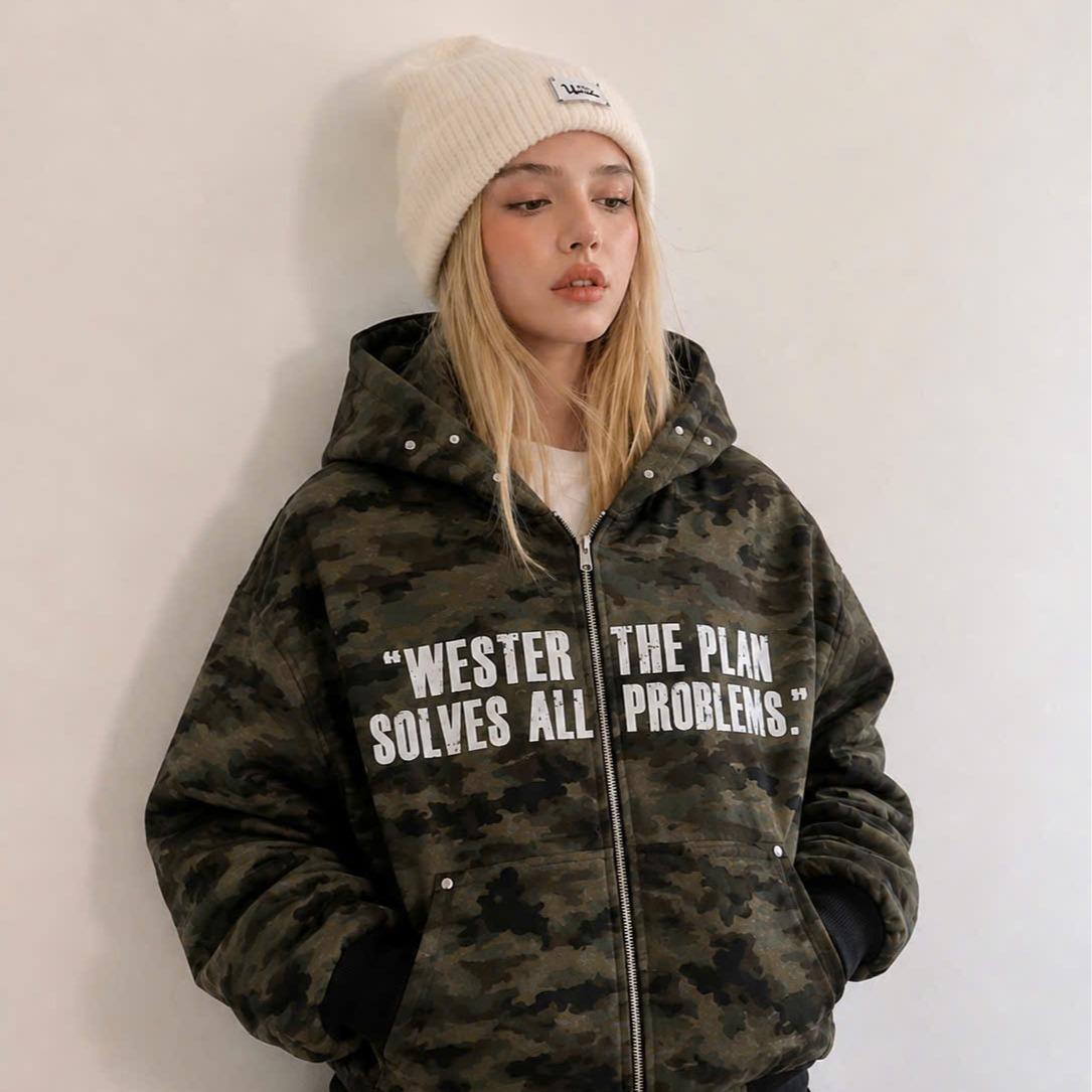 WESTER.ATELIER - Áo Khoác Hoodie Zip Camo Unisex 2 Lớp Dày Dặn Khóa Kéo 2 Chiều Vintage Streetwear - JK01